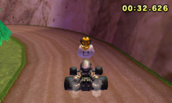 The Maka Wuhu (Wuhu Mountain Loop) ultra shortcut done with Metal Mario in Mario Kart 7.