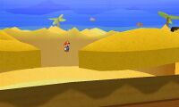 Mario standing on thin air in the center of the level Damp Oasis.