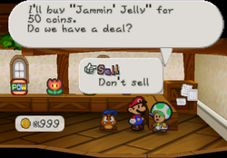 Image of Mario selling a Jammin' Jelly in Paper Mario (Wii Virtual Console)
