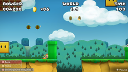 Bowser at a hidden ? Block location in World 1, in the remake of the Paper Mario: The Thousand-Year Door for the Nintendo Switch.