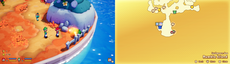Mario and Luigi near a Sprite Bulb Nest on Rumbla Island of Mario & Luigi: Brothership.