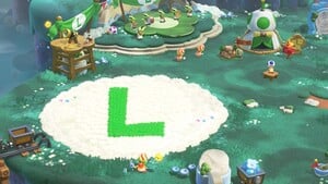 The decorations for Camp Central after using a Luigi amiibo in Super Mario Bros. Wonder – Nintendo Switch 2 Edition + Meetup in Bellabel Park