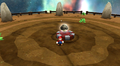 Mario near a Rock Mushroom in the Boulder Bowl Galaxy.