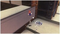 The Ground Pound Jump in Super Mario Odyssey, with a image from the middle of it on the left, and an image of the peak height on the right