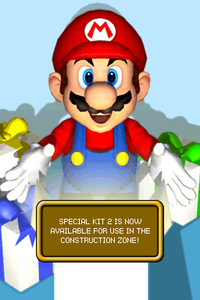 The screen shown when the player unlocks Special Kit 2 for the Construction Zone in Mario vs. Donkey Kong 2: March of the Minis.