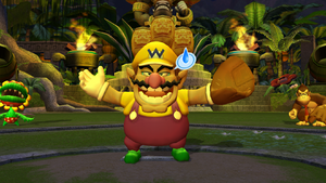 Wario gets fatigue while pitching in Mario Super Sluggers.