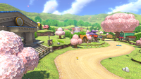 View of Animal Crossing during the springtime in Mario Kart 8