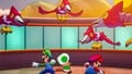 Mario and Luigi confronting the Snaptors to save the green Toad