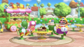 Yoshi, Toadette, Spike, and Wario eating doughnuts during the ending