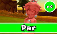 Pink Gold Peach getting a Par in golf in Mario Sports Superstars