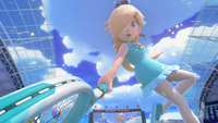 Rosalina turns giant from a Mega Mushroom.