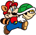 Raccoon Mario carrying a Green Shell (Famicom 40th Anniversary)