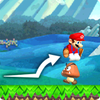 Mario vaulting over a Goomba.