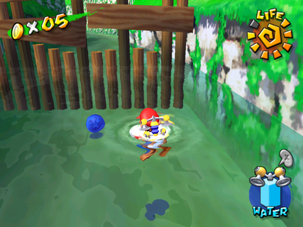A Blue Coin in Bianco Hills in the game Super Mario Sunshine.