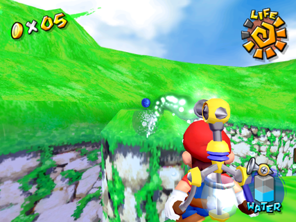A Blue Coin in Bianco Hills in the game Super Mario Sunshine.