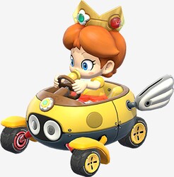 Artwork of Baby Daisy in a Biddybuggy from Mario Kart 8.