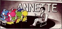 Annette with the Yoshis on her show in the Club Nintendo comic "Auf der Suche nach dem Glück!"