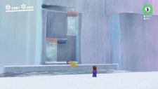 Super Mario Odyssey에서 얼어 붙은 물의 움직이는 몸체가있는 보너스 구역