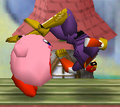 Kirby uses his Swallow move in Super Smash Bros.