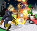 Link uses his Bomb move in Super Smash Bros. Melee