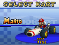 Mario in the B Dasher on the Select Kart screen