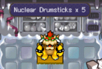 Screenshot of an error in Mario & Luigi: Bowser's Inside Story where TNT Drumsticks are displayed as "Nuclear Drumsticks" when hitting a specific block