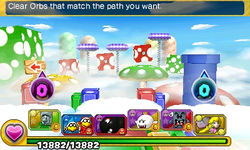Screenshot of the branching path in Special World 1-6, from Puzzle & Dragons: Super Mario Bros. Edition.