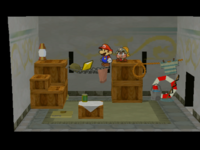 Mario getting the Star Piece in the east house in Rogueport Sewer in Paper Mario: The Thousand-Year Door.