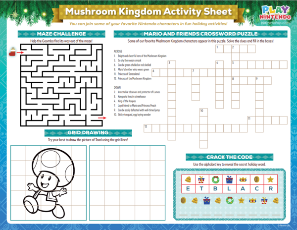 Printable Super Mario-themed activity sheet