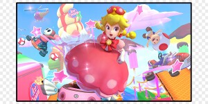 Screenshot of Peachette in Mario Kart 8 Deluxe shown the result of the Mario Kart 8 DLC Character Personality Quiz.