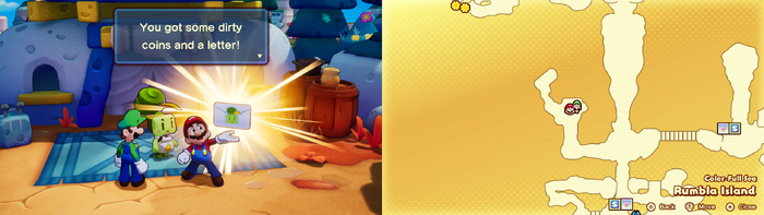 Mario getting the Willma's Letter from Willma on Rumbla Island of Mario & Luigi: Brothership.