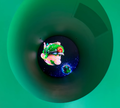 The starting planet with Starship Mario in the Yoshi's Adventure ride in Super Nintendo World
