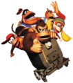 Group art of the main Kongs in a Minecart from the North American and PAL box art.