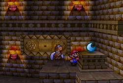 Mario finding Lunar Stone in Dry Dry Ruins of Paper Mario.