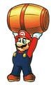 Mario holding a barrel
