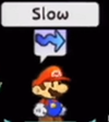Mario under the effects of the Slow status ailment in Super Paper Mario.