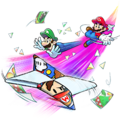 Paper Mario as a shuriken during the Trio Shuriken Trio Attack