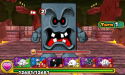 Screenshot of World 4-Castle, from Puzzle & Dragons: Super Mario Bros. Edition.