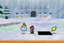 Mario finding a Star Piece in Shiver Snowfield in Paper Mario