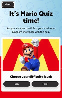 Title screen for the mobile version of It's Mario Quiz time!