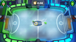 Luigi and Gooigi playing PuckStravaganza at ScreamPark in Luigi's Mansion 3