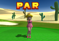 Peach, getting a Par in Mario Golf: Toadstool Tour.