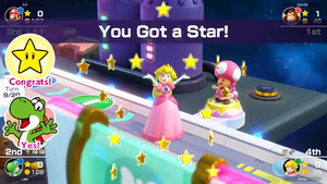 Princess Peach getting a Star in Space Land in Mario Party Superstars