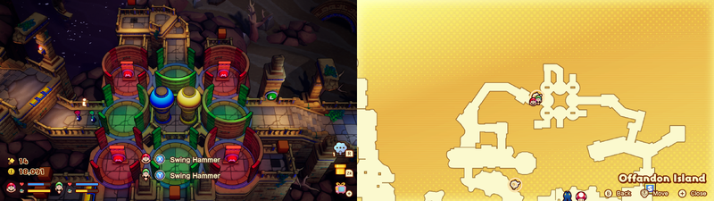 Mario and Luigi near a Sprite Bulb Nest on Offandon Island of Mario & Luigi: Brothership.