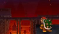 Bowser watches his castle take off into the sky from a vantage point.