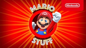 Thumbnail of a "Mario Stuff" video uploaded to Nintendo of America's official channels on YouTube. The video shows gameplay of Mario Kart 8 Deluxe and Super Mario Odyssey.