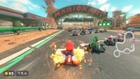 The start of a race on Mario Bros. Circuit in Mario Kart World.