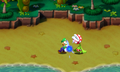 Luigi using his Thunderhand on Piranha Bean in battle in Mario & Luigi: Superstar Saga + Bowser's Minions