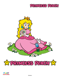 Fully-colored picture of Princess Peach from a paint-by-number activity