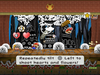 A screenshot of Mario using the Sweet Treat attack in Paper Mario: The Thousand-Year Door.